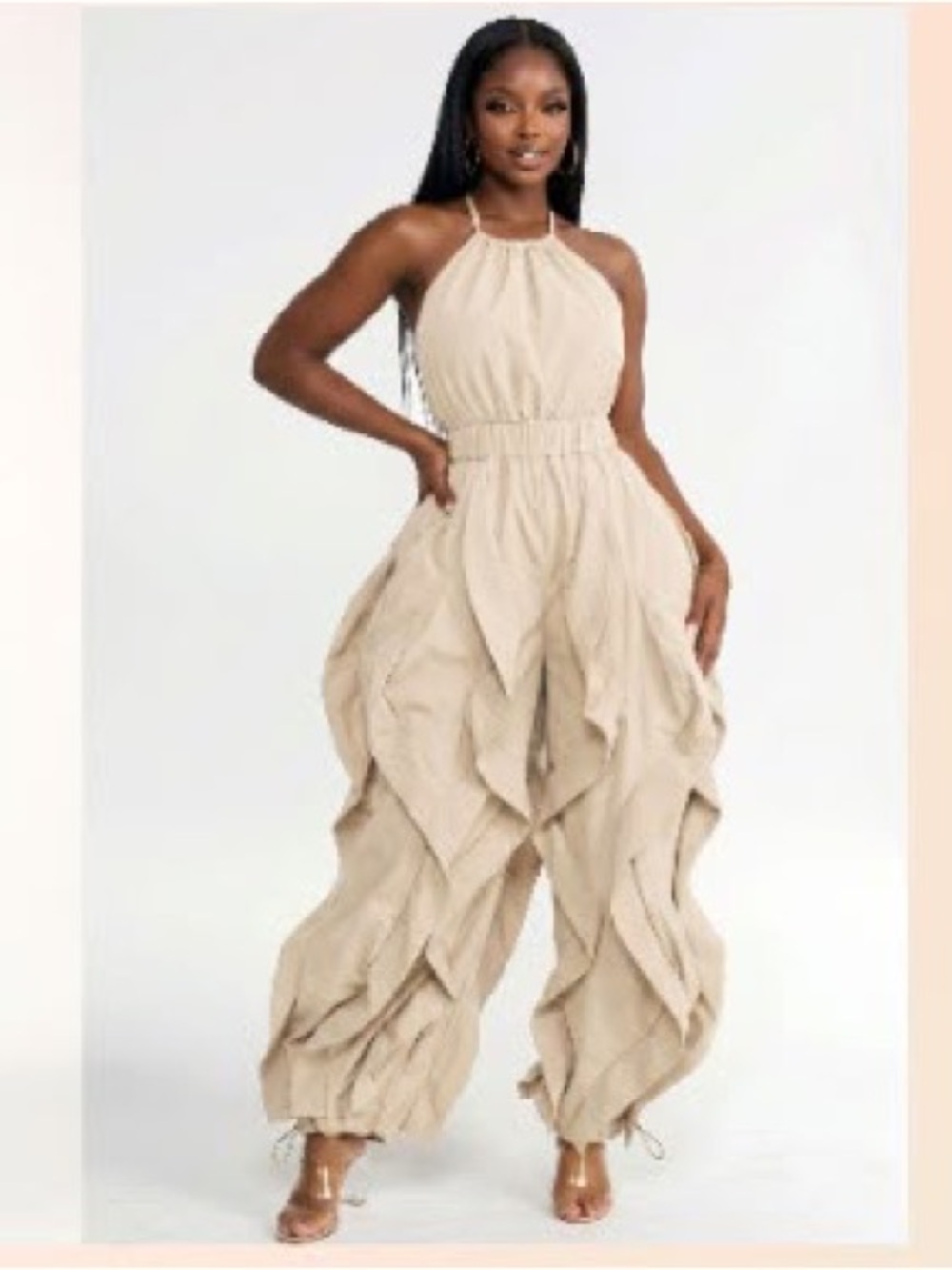 Ruffle Draped Halter Jumpsuit